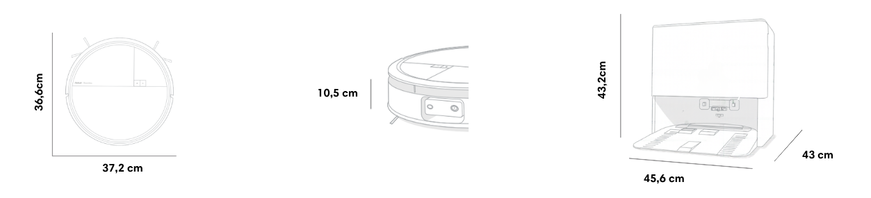 Dimensioni del robot Roomba e della base AutoWash