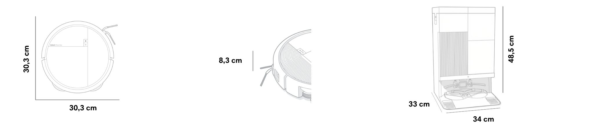 Dimensioni del robot Roomba e della base AutoWash
